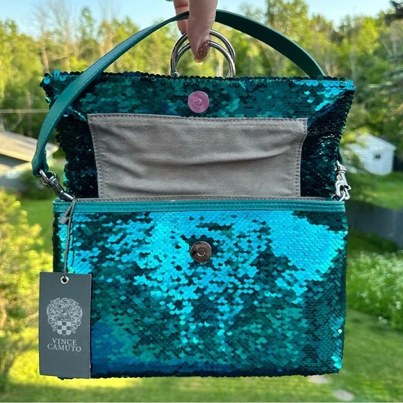 Vince Camuto sequin shoulder bag- Livy-Quetzal Teal NWT $158 Emerald Blue-Green - Picture 6 of 14